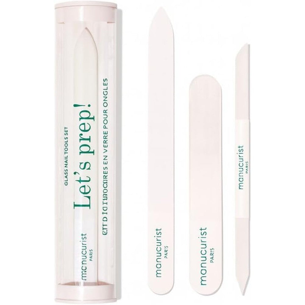 Manucurist Glass Nail Accessory Trio set featuring file buffer and pusher