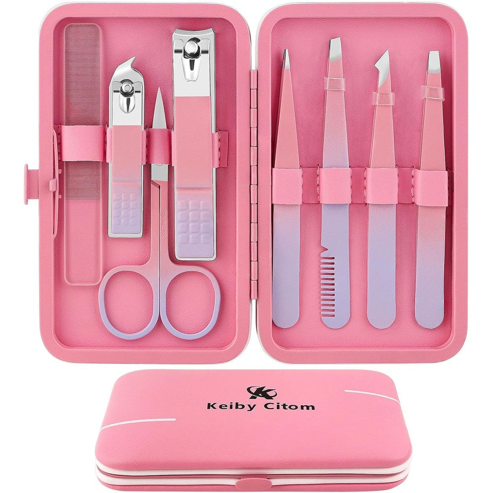 Keiby Citom 8Pcs precision tweezers set pink color front view