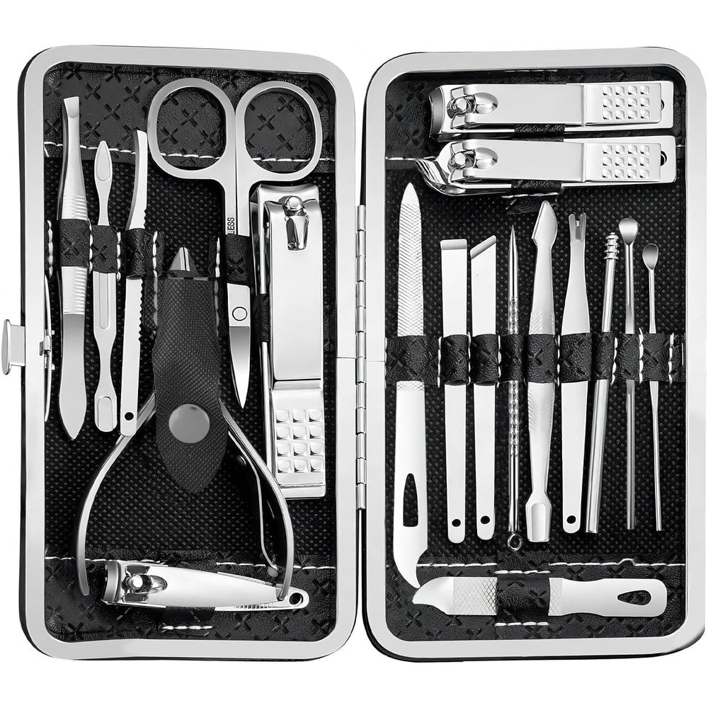 HomieKitch 19 in 1 professional manicure kit front view with leather case