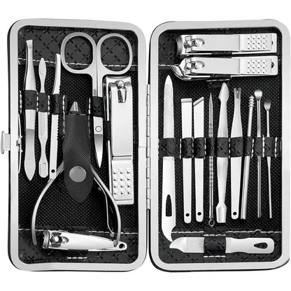 HomieKitch 19 in 1 professional manicure kit front view with leather case