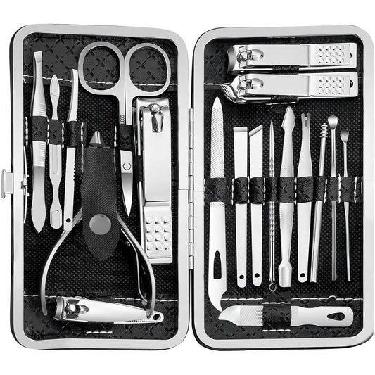 HomieKitch 19 in 1 professional manicure kit front view with leather case