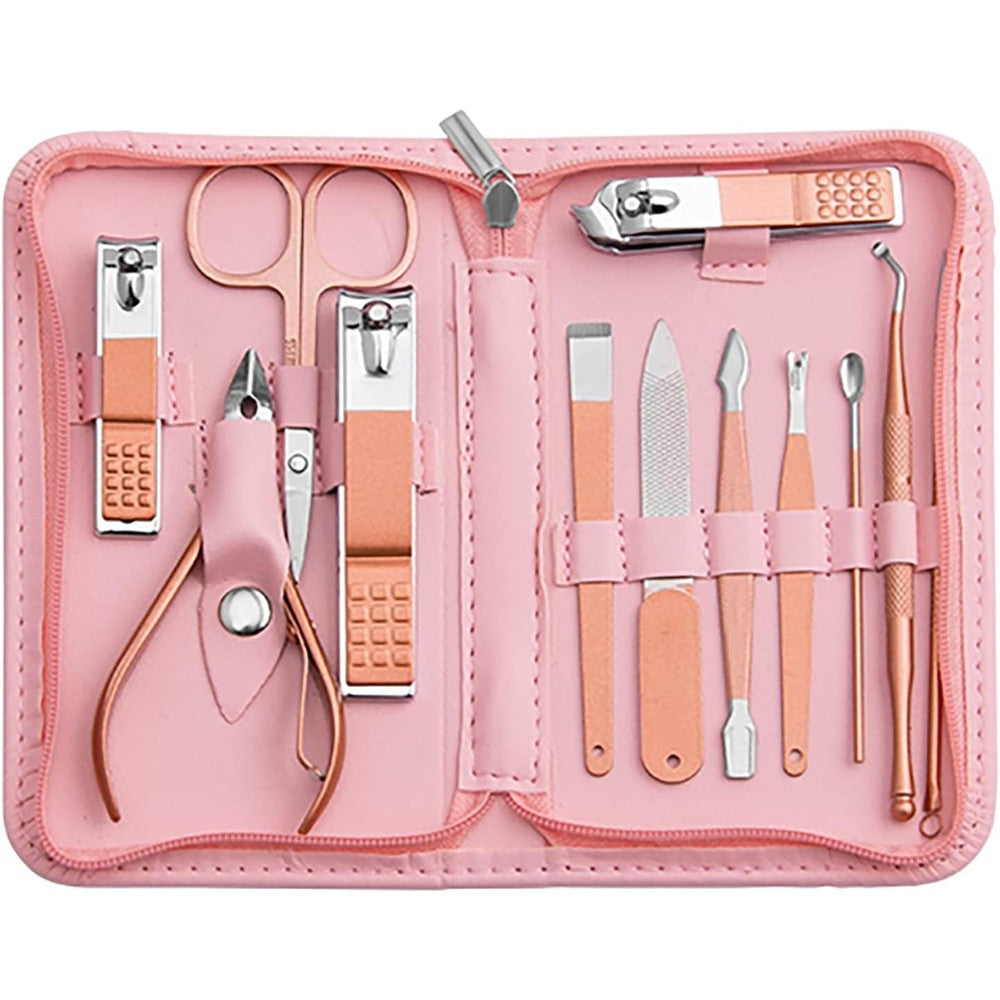 Bleswin professional 12 piece manicure pedicure kit in pink case
