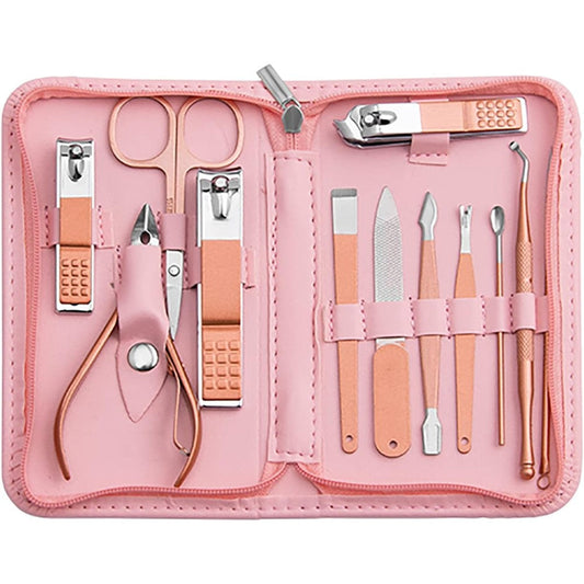 Bleswin professional 12 piece manicure pedicure kit in pink case