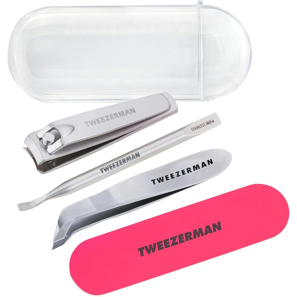 Tweezerman Mini Neon Nail Rescue Kit front view in vibrant case