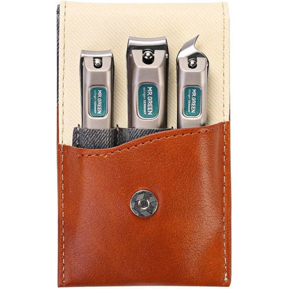 Mr. Green 3 piece nail clipper set in leather case front view