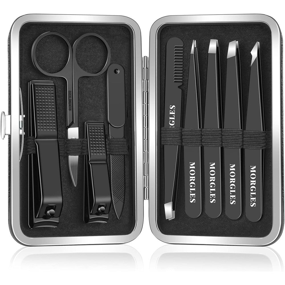 Morgles 9 Piece Stainless Steel Grooming Kit front view