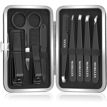 Morgles 9 Piece Stainless Steel Grooming Kit front view