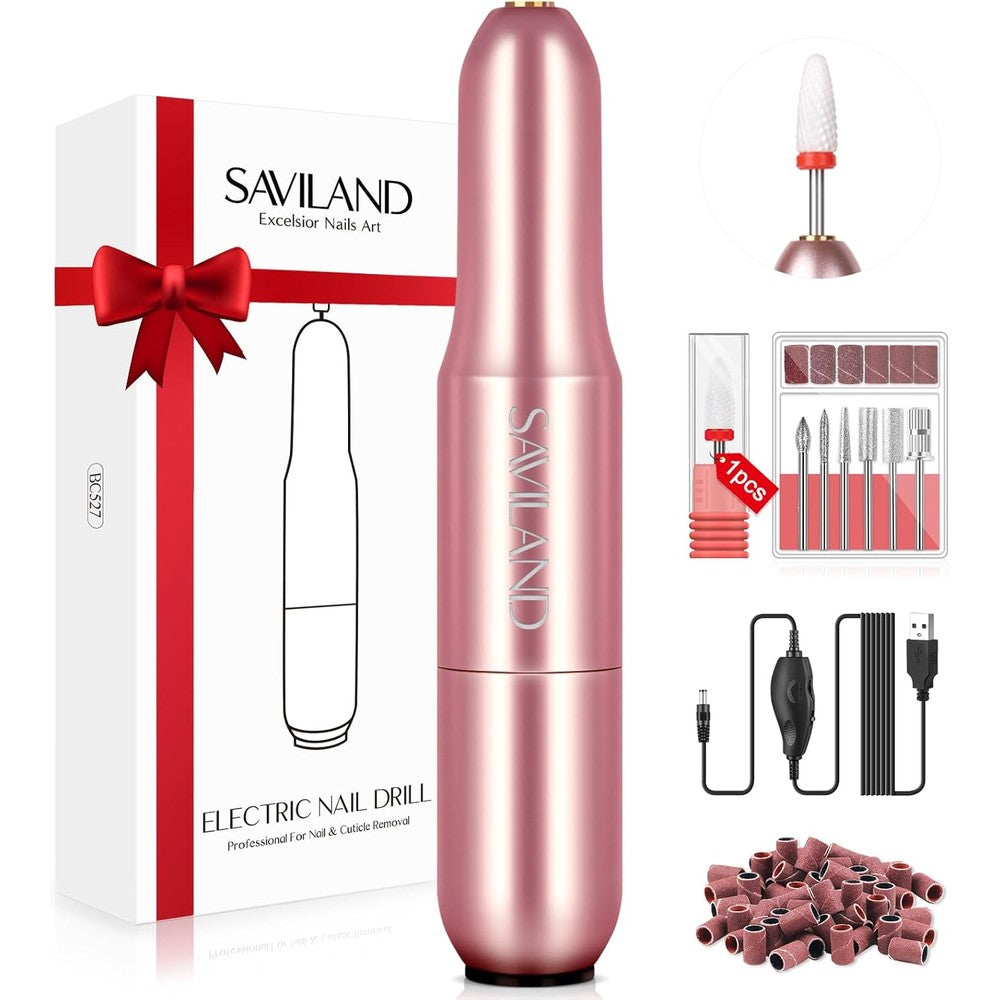 Saviland 20000RPM portable electric nail drill front view rose gold