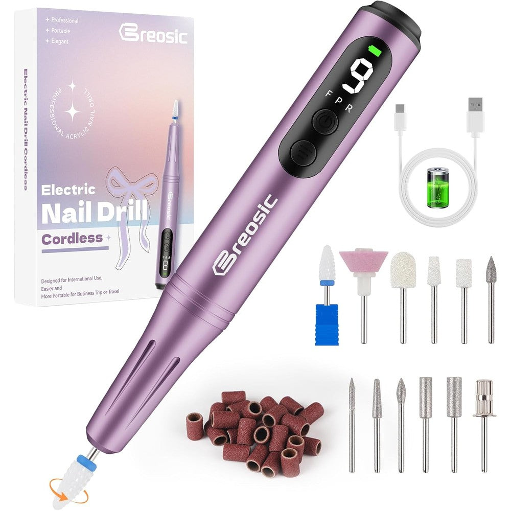 Breosic professional electric nail drill purple front view