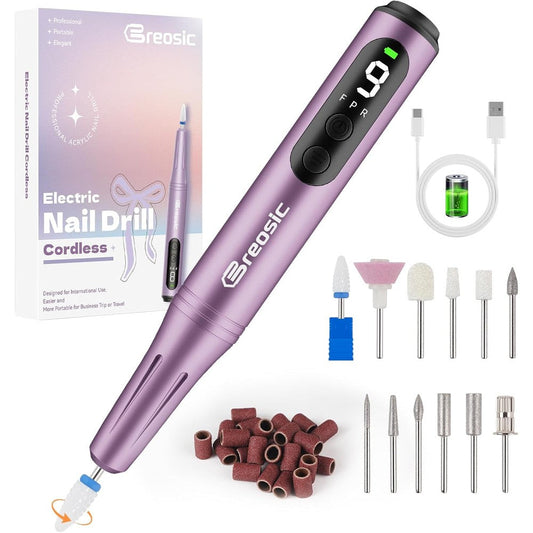 Breosic professional electric nail drill purple front view