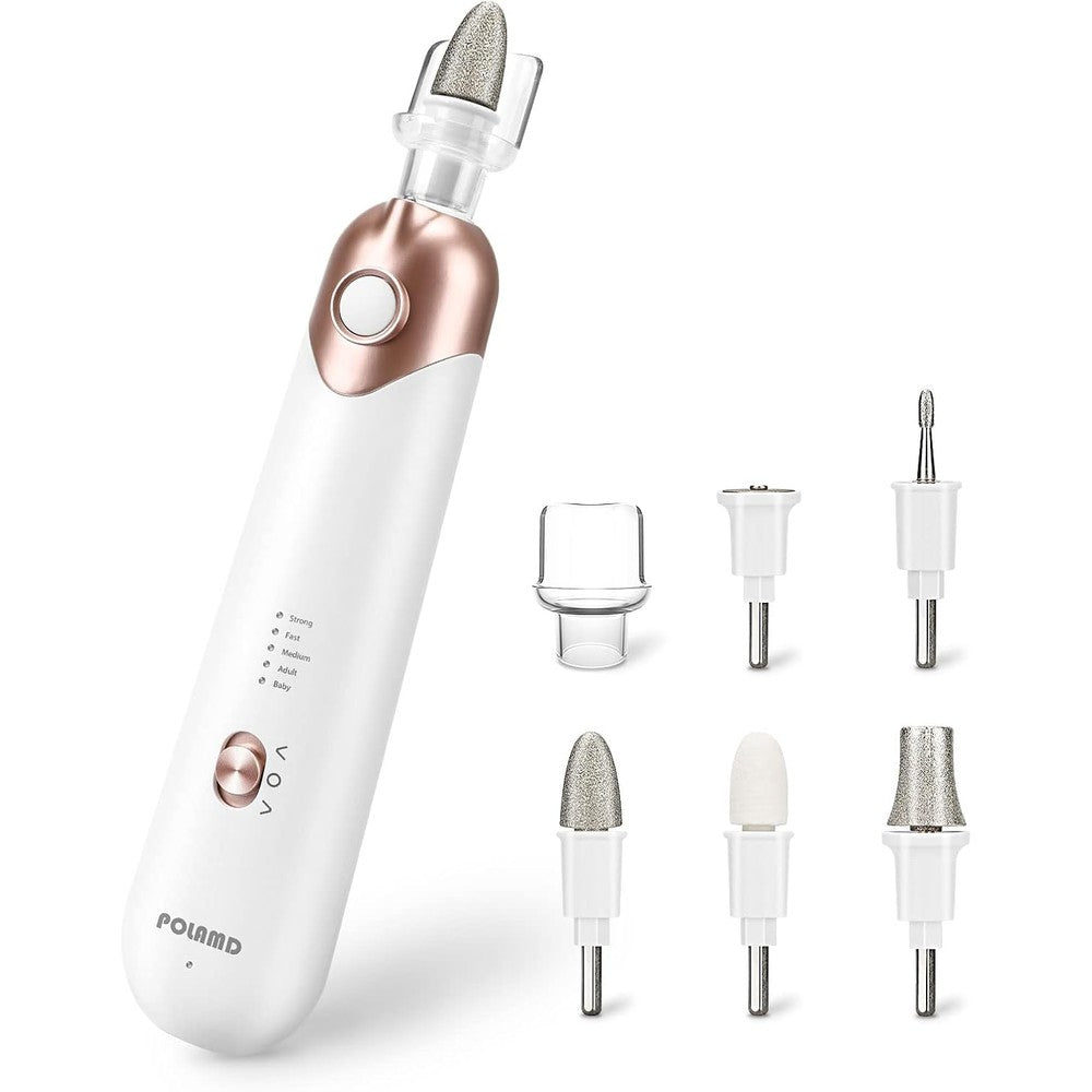 POLAMD professional cordless electric manicure pedicure kit in white and rose gold showing front view