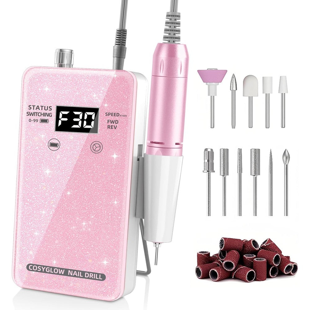 Cosyglow glitter portable electric nail drill kit front view
