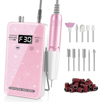 Cosyglow glitter portable electric nail drill kit front view