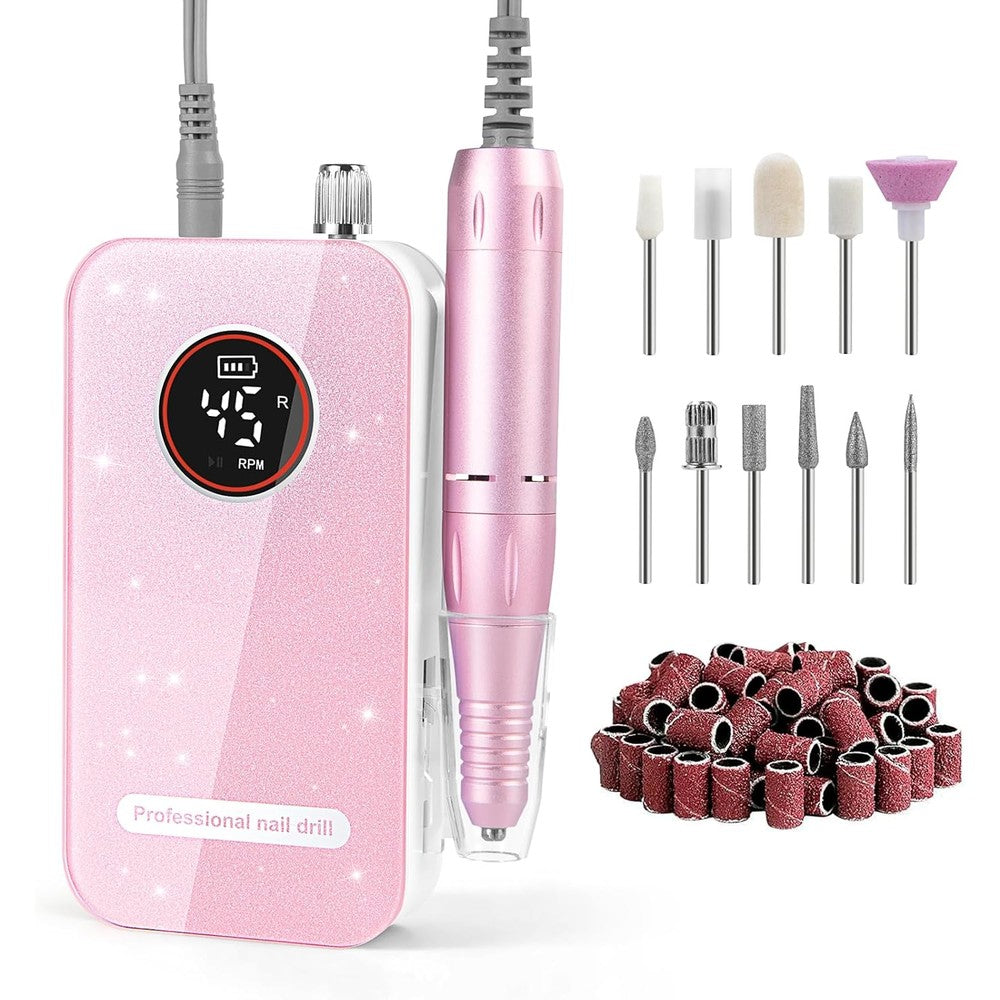 Hqmphq professional nail drill pink portable electric file front view
