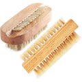 Fcozpjk bamboo nail brush front view showcasing the natural wood grain and dual-sided bristles