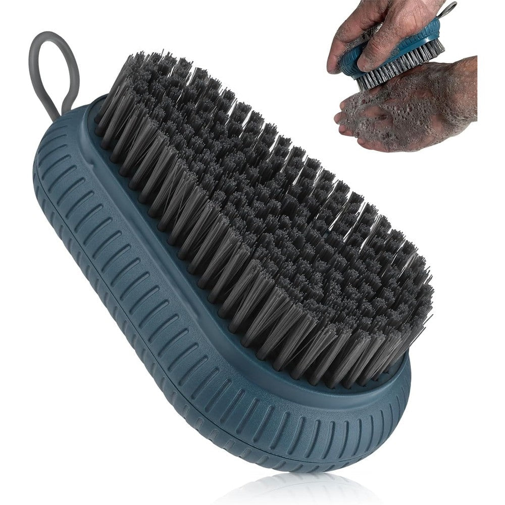 Sxmqhy heavy duty nail brush front view showing stiff blue bristles and durable plastic handle for hand washing.