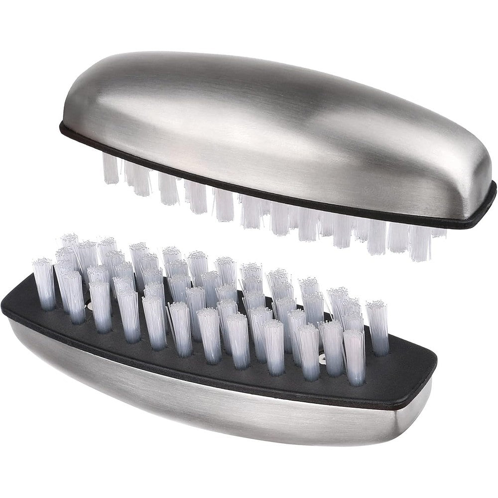 Beomeen stainless steel nail brushes front view showcasing premium metallic handle design.