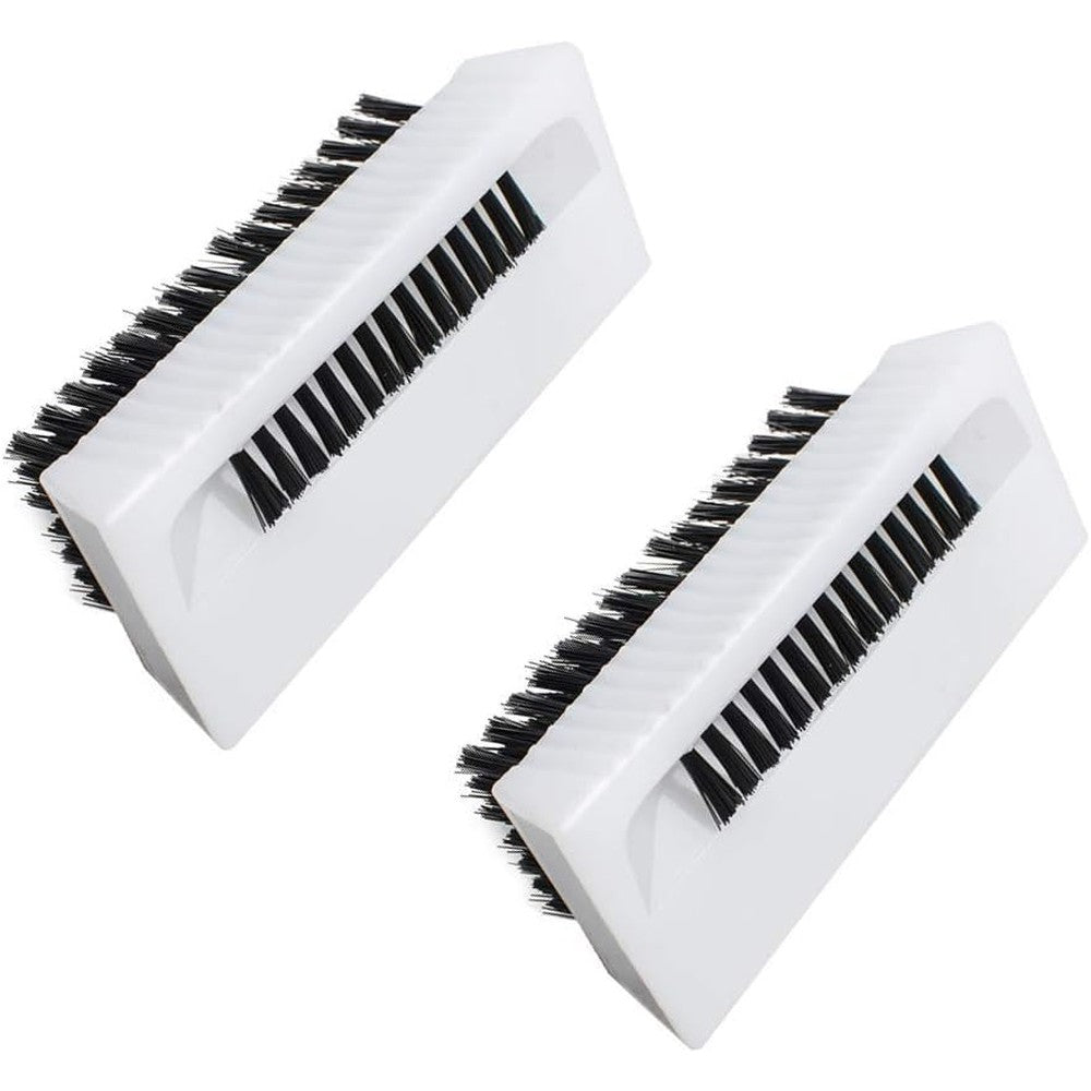 FveBzem surgical scrub brush front view showing double sided nylon bristles and white ribbed handle