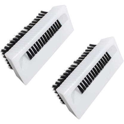 FveBzem surgical scrub brush front view showing double sided nylon bristles and white ribbed handle