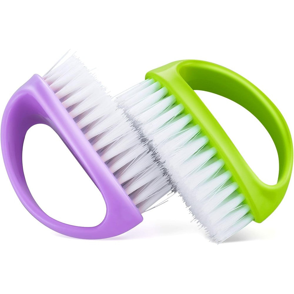 Amaxiu hand nail brushes green and purple pieces front view showing heavy duty nylon bristles