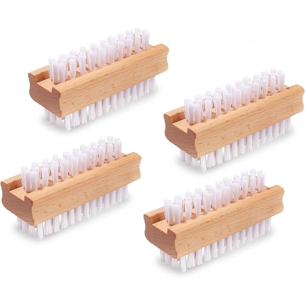 DEBETOOL dual sided wooden nail brush set front view showing premium stiff bristles