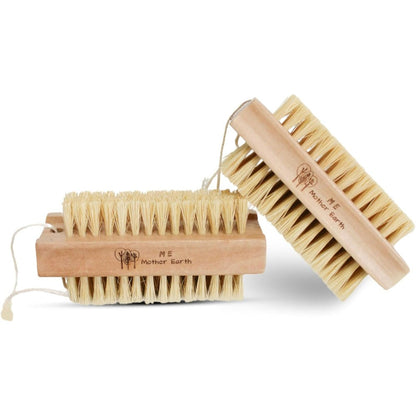 ME MOTHER EARTH Bamboo Nail Brush 2 Pack front view showing natural wood handle and cream sisal bristles