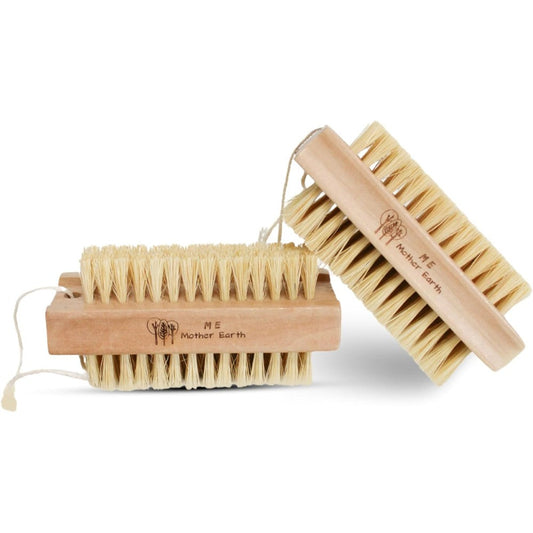 ME MOTHER EARTH Bamboo Nail Brush 2 Pack front view showing natural wood handle and cream sisal bristles