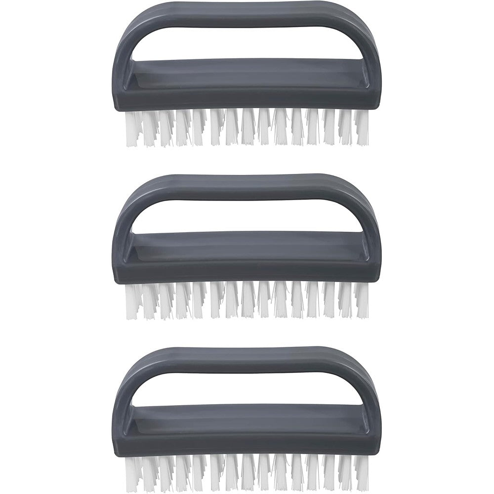 Superio stiff nail brush with handle 3 pack front view showing gray handle and dense bristles