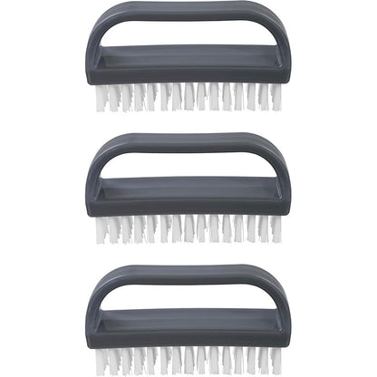 Superio stiff nail brush with handle 3 pack front view showing gray handle and dense bristles