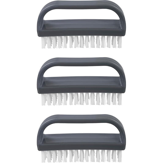 Superio stiff nail brush with handle 3 pack front view showing gray handle and dense bristles