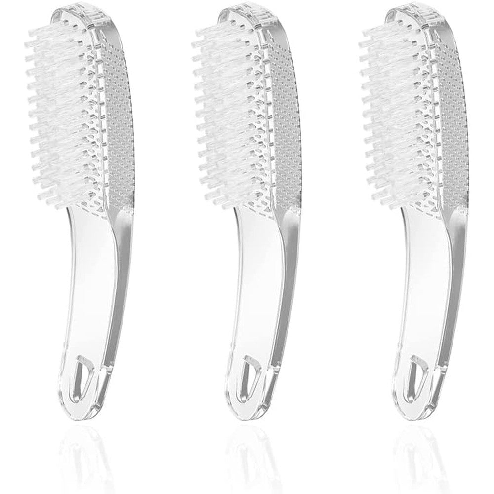 KLDKUST nail cleaning brushes front view showing the transparent thick handle and white stiff bristles.