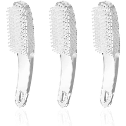 KLDKUST nail cleaning brushes front view showing the transparent thick handle and white stiff bristles.