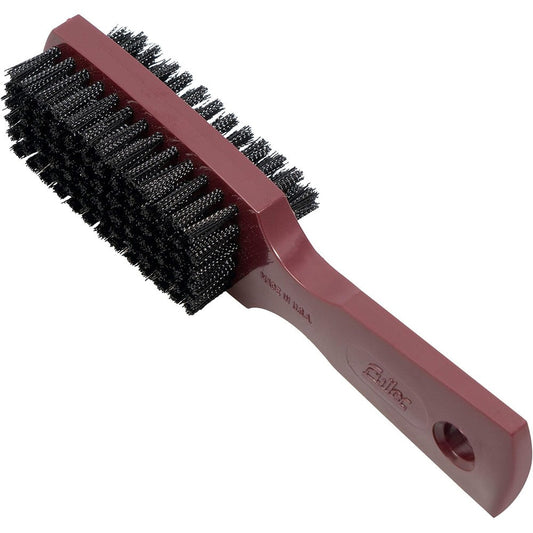 Fuller Brush Hand And Nail Brush front view showing double sided black nylon bristles and mulberry plastic handle.