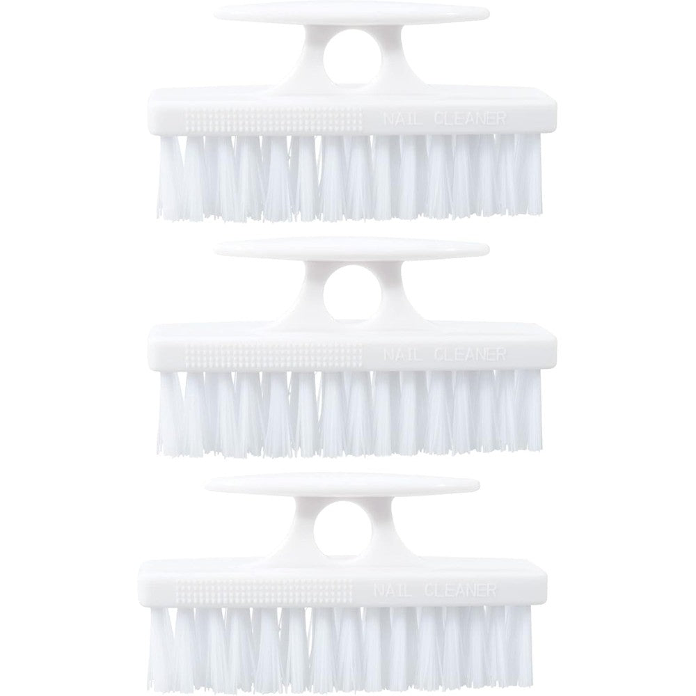 Superio nail brush set front view showing three white cleaning brushes with stiff bristles