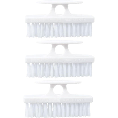 Superio nail brush set front view showing three white cleaning brushes with stiff bristles