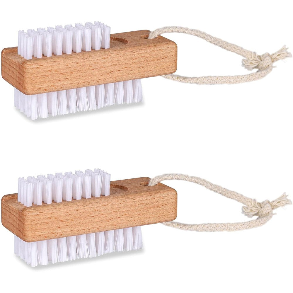 BONUMVITA wooden nail brush set front view showing premium wood handle and stiff dual sided nylon bristles.