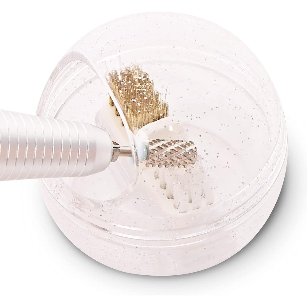MelodySusie nail drill bits cleaner brush case white front view showing clear lid