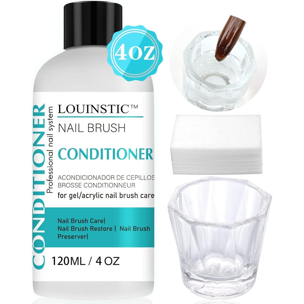 LOUINSTIC Acrylic Nail Brush Cleaner and Conditioner 4 ounce bottle front view