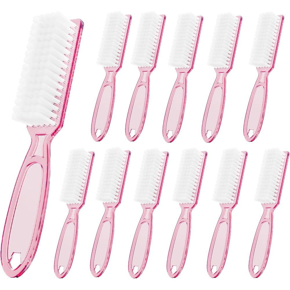 Squligt handle grip nail cleaning brushes pack of 12 front view showcasing clear pink plastic design