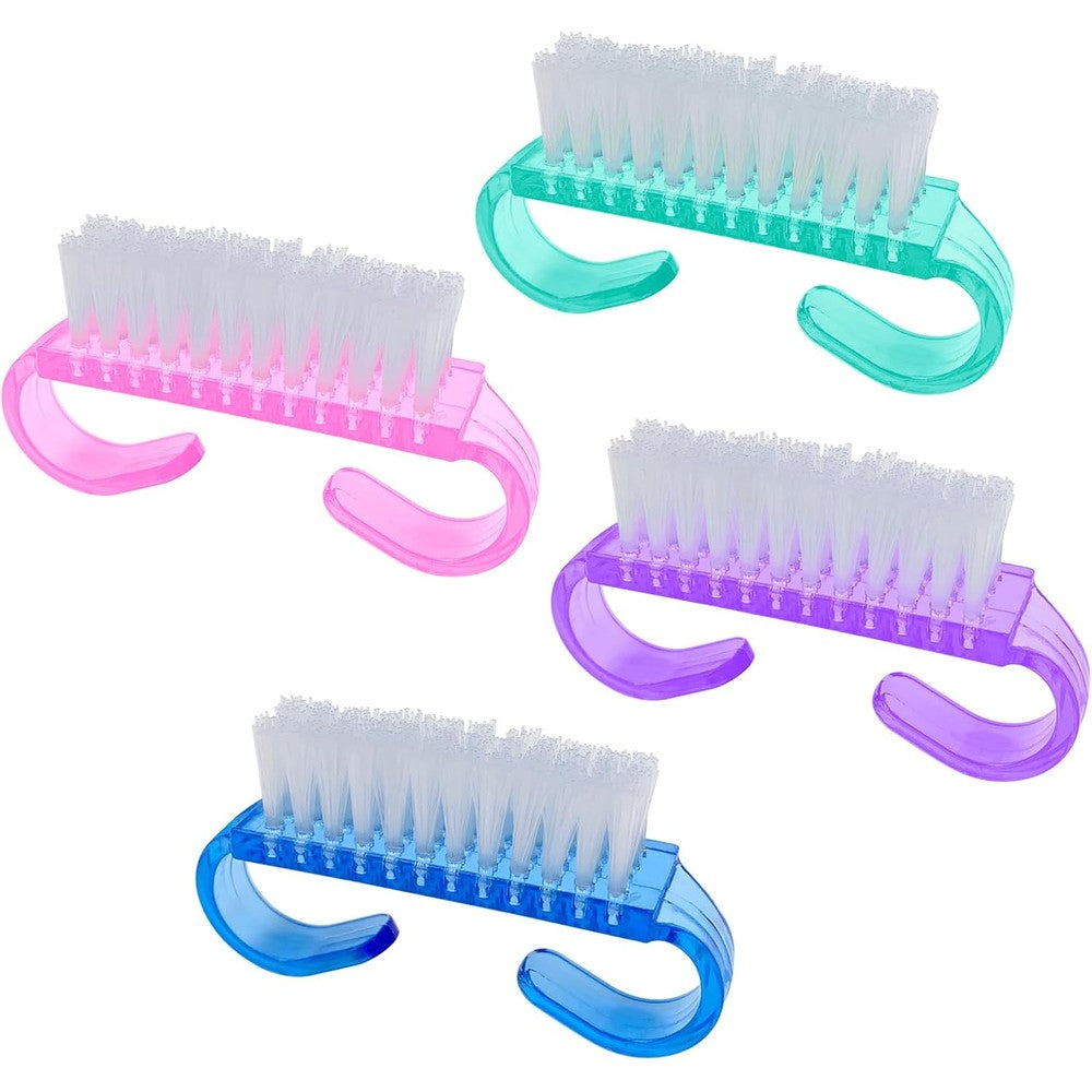 Belicia handle grip nail brush set front view showing four colorful cleaning tools