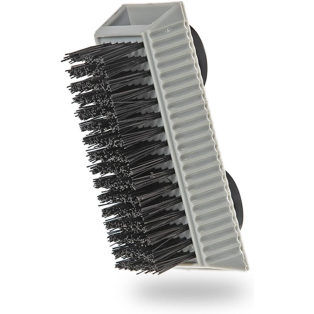 Grip Clean heavy duty fingernail brush front view showing stiff black bristles and grey ribbed handle