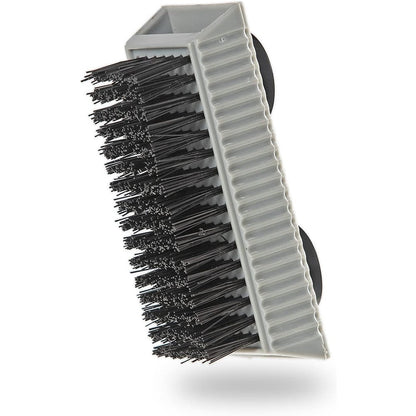 Grip Clean heavy duty fingernail brush front view showing stiff black bristles and grey ribbed handle
