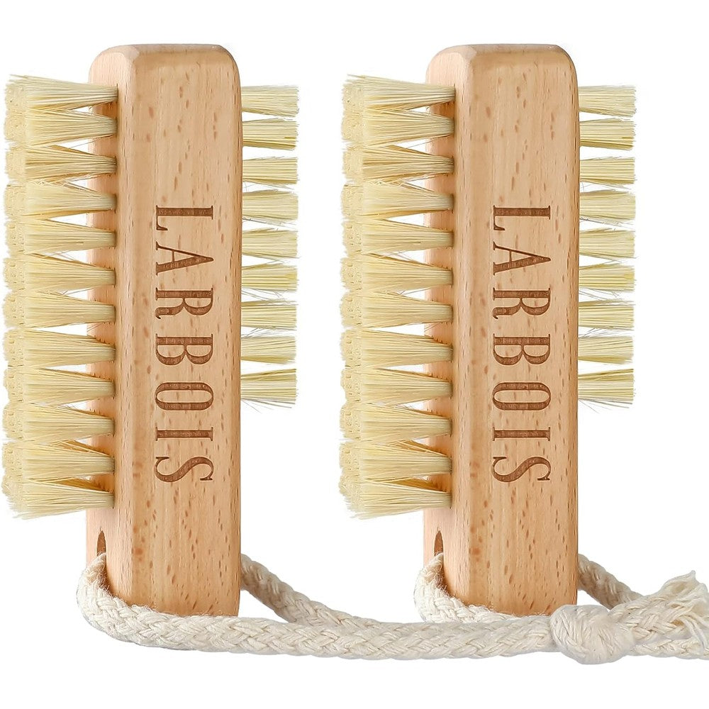 Larbois wooden nail brush front view showing dual sided natural sisal bristles and beechwood handle