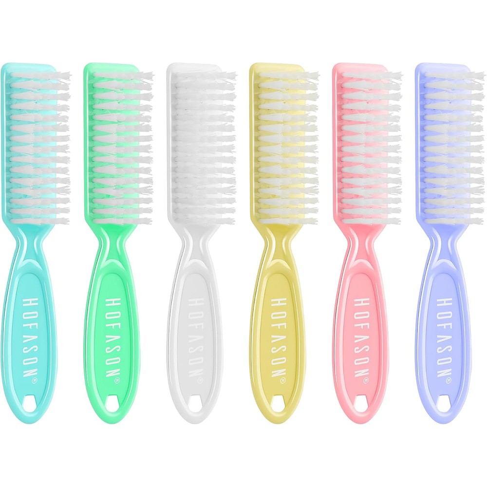 Hofason 6 pack nail brush set front view showing macaron colors
