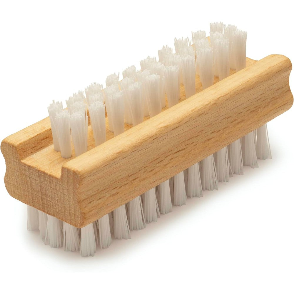 Konex Non Slip Wooden Two Sided Hand And Nail Brush front view showing dual bristle design