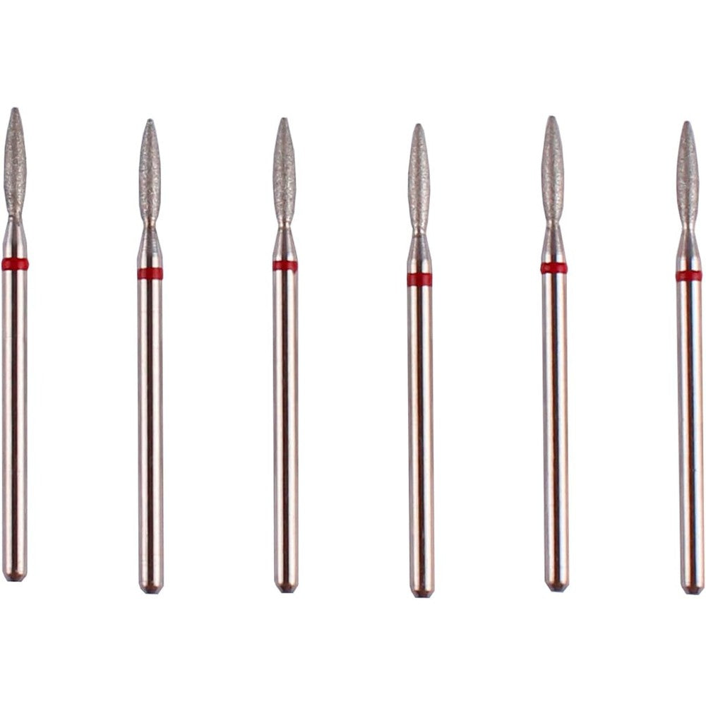 MZCMSL Flame Cuticle Drill Bit Set front view showing six professional diamond nail bits inside a clear storage case.