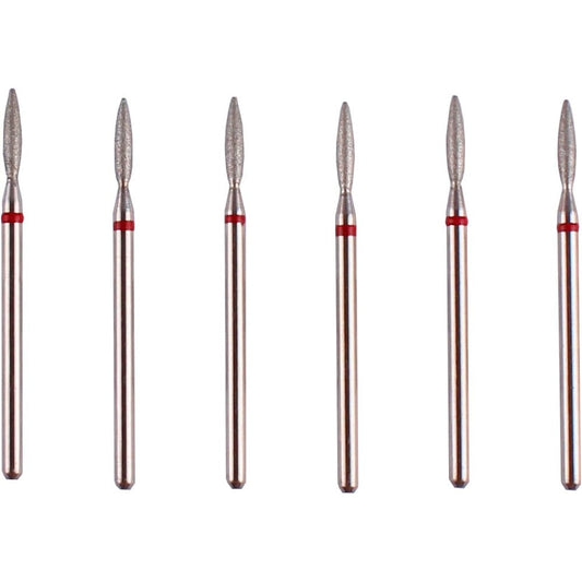 MZCMSL Flame Cuticle Drill Bit Set front view showing six professional diamond nail bits inside a clear storage case.