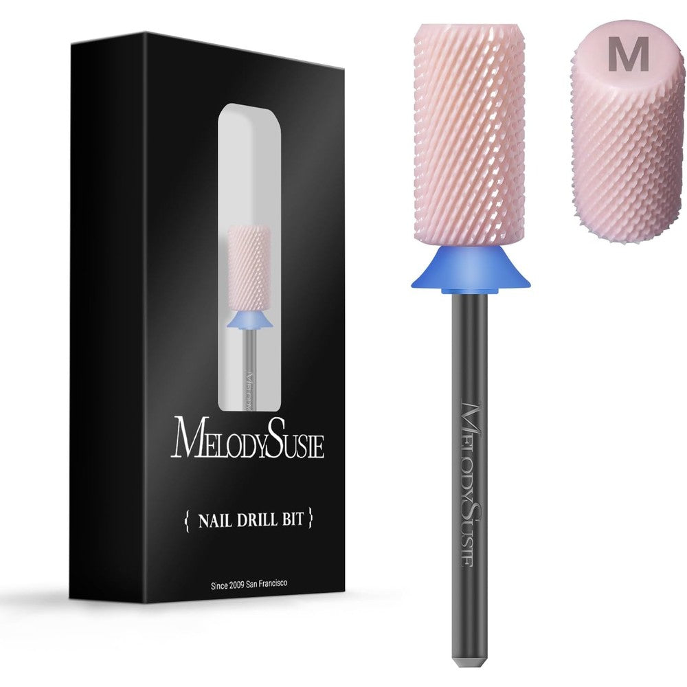 MelodySusie Ceramic Nail Drill Bit pink large barrel front view showing cross cut texture