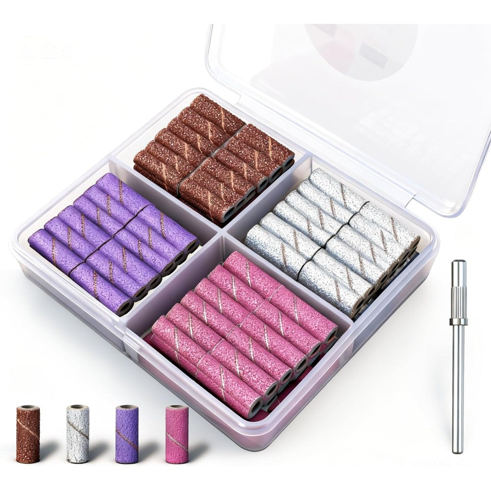 Lumcrissy mini nail drill bits and sanding bands set front view in clear storage box