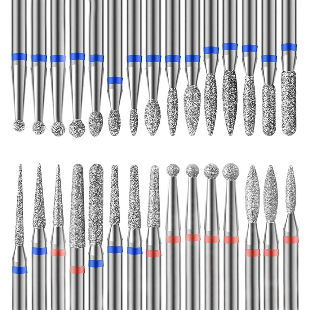 Rolokit professional diamond nail drill bit set front view displaying 30 organized manicure pieces.